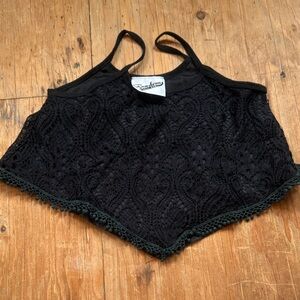 Random hearts kids Black Lace Crop Top